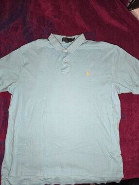 Ralph Lauren Polo Shirt-Mens XL-Light/Aqua Blue w/Yellow Logo-casual,work,golf